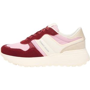 Tommy Jeans Dames TJW Cleated Runner Suede Mix EN0EN02921 Low Top, Rood (Deep Dahlia), 5 UK, Rode Diepe Dahlia, 38 EU