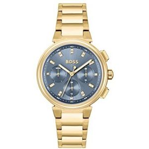 BOSS Analoge Multifunctionele Quartz Horloge voor vrouwen met Goudkleurige RVS armband - 1502677, Blauw, armband