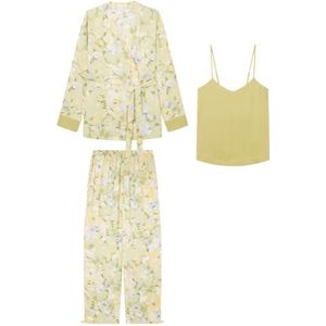 Women'Secret Lange pyjama + ochtendjas Shallow Frq set voor dames, groene print, M