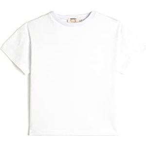 Koton Girls's Back Cut Out Detail Basic Short Sleeve Crew Neck Cotton T-shirt, wit (000), 4-5 Jaar