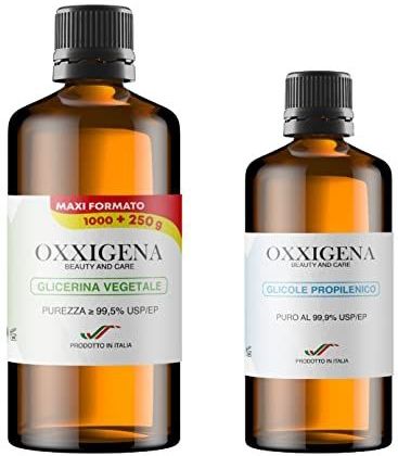 Oxxigena - Neutrale basisset van 1,5 liter, met pure vloeibare plantaardige glycerine ≥ 99,5% (1 L) + zuivere vloeibare propyleenglycol (500 ml), 70 VG / 30 PG, 100% Made in Italy