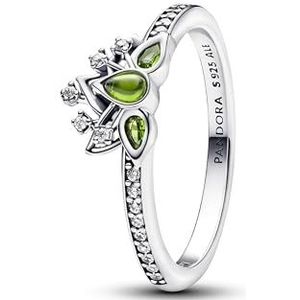 PANDORA Disney prinses Tiana Tiara ring in sterling zilver met kunstkristal en zirkonia, maat 58, 193653C01-58, sterling zilver, zirkonia, sterling zilver, zirkonia, Sterling zilver, Zirkonia