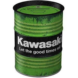 Nostalgic-Art Retro Spaarpot olievat, Kawasaki – Good Times – Geschenkidee voor motorfans, Spaarvarken in metaal, Vintage Spaarblik, 600 ml