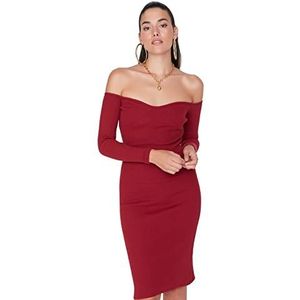 TRENDYOL Dames Trendyol Woman Mini Bodycon Geruit Hals Gebreide Jurk, Bourgondië, M EU, bordeaux, M