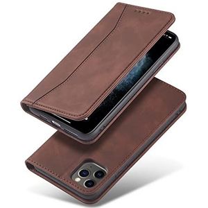 Telefoon Case voor iPhone 13-6.1 ""Lederen PU portemonnee case, magnetische sluiting Flip Case Compatibel met iPhone 13/12 Pro max 5G Cover (bruin)