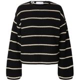 SELECTED - Trui - Crème/Zwart - Gestreept - Wijde Pasvorm - Lange Mouw