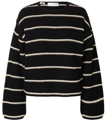 SELECTED - Trui - Crème/Zwart - Gestreept - Wijde Pasvorm - Lange Mouw