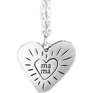 UO Zilveren ketting voor dames, mama-halsketting, moederdagcadeau, cadeau voor moeders, cadeau voor moeders, 925 mm, medaillemaat: 1,9 x 2 cm, ketting 42 cm met verstelbare verlenging