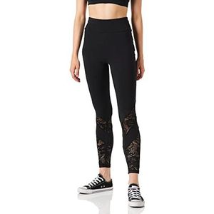 Urban Classics Dameslegging met hoge taille met fijn kantpatroon, knie neerwaarts, brede hoge tailleband, voor sport, vrije tijd en yoga, maat XS tot 5XL, zwart, 5XL