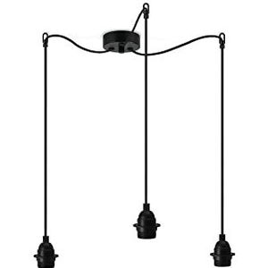 Sotto Luce Bi Kage minimalistische hanglamp - zwart - thermoplast - 1,5 m stofkabel - zwarte stalen plafondroos - 3 x E27 lamphouders
