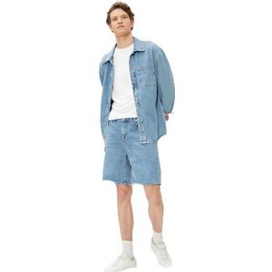 Koton Oversized katoenen jeansshort voor heren met zakken, Mid Indigo (740), 33