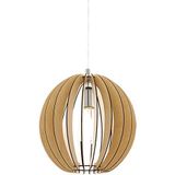 EGLO Cossano Hanglamp, 1-lichts, vintage-moderne hanglamp van mat vernikkeld staal en esdoornhout, voor eettafel en woonkamer, E27-fitting, diameter 3