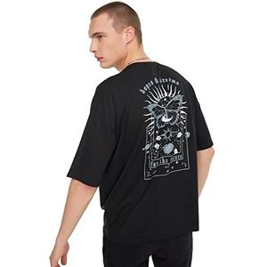 Trendyol Mannelijke Jonge Oversize Standaard Ronde Hals Gebreide T-Shirt, Zwart, XS