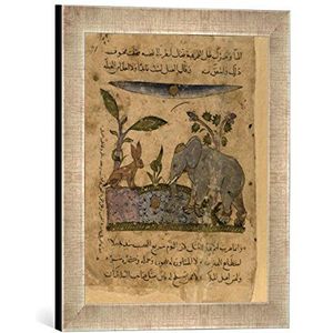 Ingelijste afbeelding van Boekenschilderij Olifant en haas/Boeken.Arab./um 1350"", Kunstdruk in hoogwaardige handgemaakte fotolijst, 30 x 40 cm, Silver Raya