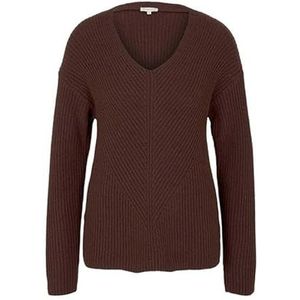 TOM TAILOR Dames Geribbelde trui met V-hals 1028999, 28388 - Earth Brown Melange, XS