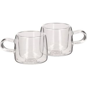 HOMLA Cembra Set van 2 espressokopjes, dubbelwandige glazen, 80 ml, koffiekopjes, moderne espressoglazen, theeglazen met handvat, transparant