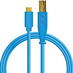DJ TechTools 05-30125 Chroma Cable USB-C, Hoogwaardige audio-geoptimaliseerde USB-C naar USB-B kabel (volledig gevlochten afscherming met twee ferrietkernspoelen, lengte: 1,5m met klittenband), blauw