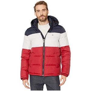 Tommy Hilfiger Klassieke donsjack met capuchon voor heren (standaard en groot en lang) alternatieve buitenkledingjas, Middernacht/Wit/Rood, M