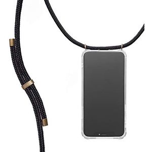 KNOK Telefoonhoesje, compatibel met Apple iPhone 13 Pro, siliconen hoes met band, telefoonhoes voor smartphone om te hangen, transparante case met koord, beschermhoes met koord, zwart