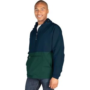 Charles River Apparel Pack-N-Go Wind & Water-Resistant Pullover (Reg/Ext Sizes), Navy/Forest, L
