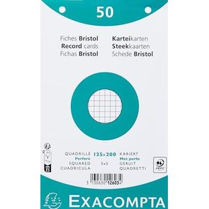 Paquet 50 fiches bristol sous film - blanc quadrille 5x5 perfore 125x200mm