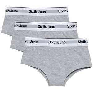 SIXTH JUNE - 3 stuks shorts voor dames - elastische band - nauwsluitende pasvorm - 95% katoen, 5% elastaan, grijs, S