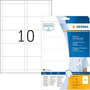 HERMA 9011 naamkaartjes voor kleding A4 (90 x 54 mm, 25 vellen, karton) geperforeerd, bedrukbaar, niet-klevende insteekkaarten, 250 insteeketiketten, Wit