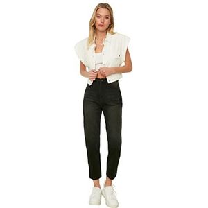 Trendyol Vrouwen Hoge Taille Rechte Been Mom Jeans, Antraciet, 60