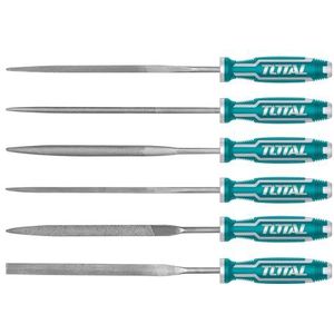 Total Tools - Set van 6 vijlen | 140 mm | platte vijl, rond, halfrond, vierkant, driehoekig en mesvijl | Ideaal voor houtbewerking | Voor het vijlen van hout, kunststof of metaal | turquoise staal