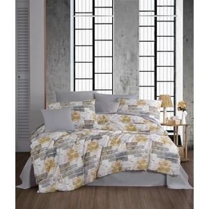 Nuit Des Rêves - Parure de Lit - Grijs/Wit/Geel - 135 x 200 cm - 50% Katoen - 50% Polyester