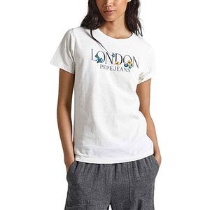 Pepe Jeans Fluwelen T-shirt voor dames, Wit (Mousse), XS