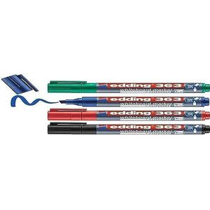 edding 363 whiteboardmarker set - zwart, rood, blauw, groen - 4 whiteboardstiften - beitelpunt 1 - 5 mm - boardmarker uitwisbaar - voor whiteboard, flipchart, prikbord, memobord - navulbaar