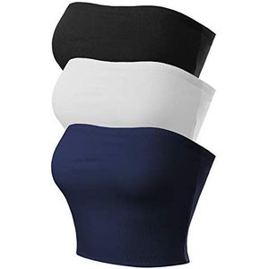 MixMatchy Basic Casual Strapless Tube Top Packs voor dames, 3pack - Zwart/Wit/Navy, M