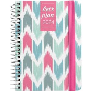 Grafoplás Jaarplanner 2024 A6 | Blurred Pink Design | Spaans | weekoverzicht | 10,5 x 14,9 cm | spiraalbinding | hardcover bekleed met bedrukte stof | elastische sluiting | perfect voor het beheren