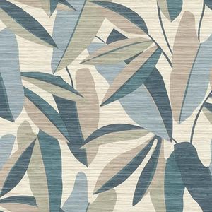 Rasch Behang 866346 - Vliesbehang met bladeren in blauw, groen, beige en bruin uit de collectie Symphony - 10,05 m x 0,53 m (L x B)