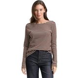TOM TAILOR T-shirt met lange mouwen voor dames, 39137 - Brown Offwhite Tee Stripe, XL