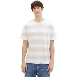 TOM TAILOR Denim T-shirt voor heren, 34972 - Beige White Blue Big Stripe, XXL