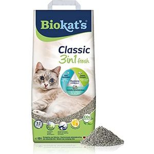 Biokat's Classic fresh 3in1, geurend - Klontvormende kattenbakvulling met korrels in 3 verschillende groottes - 1 zak (1 x 10 l)
