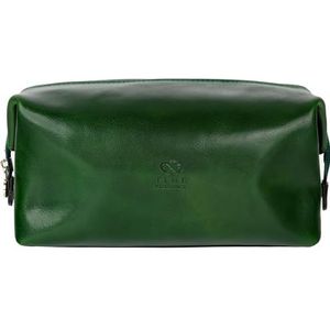 Time Resistance Leren Toilettas Voor op Reis Heren en Dames Cosmetica Tasje med Brede Opening Handgemaakt Italiaanse Volnerfleer