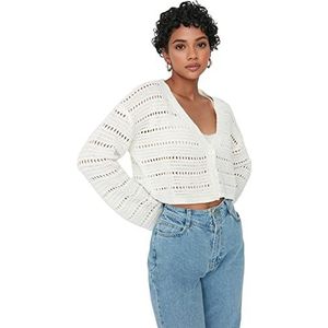 Trendyol FeMan Regular fit Basic V-hals gebreid vest, ecru, XS, Ecru, XS