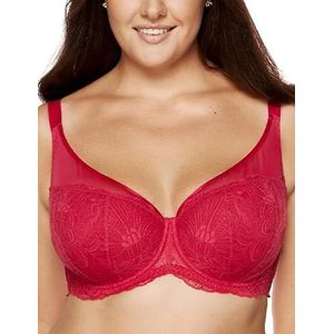 Gorteks Lingerie Rouge-B4 gevoerde beha, geborduurde beugelbeha, plus size, comfort, elegant, praktisch - 80B, rood, rood, 80B