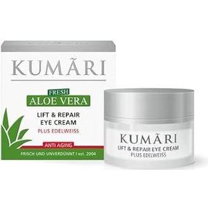 KUMARI Lift & Repair Eye Cream met aloë vera + Edelweiss hydrateert en maakt rimpels glad – anti-aging oogcrème met 70% onverdund biologisch aloë vera plantensap (15 ml)