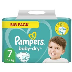 Pampers Baby-Dry maat 7, tot 12 uur rondom lekbescherming, 15 kg + 50 luiers