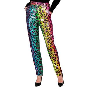 Widmann - Feestmode paillettenbroek voor dames, regenboog, luipaardpatroon, discofever, damesbroek