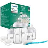 PHILIPS Avent Natural Response Cadeauset voor pasgeborenen - 3 glazen 120 ml babyflessen en 2 glazen 240 ml babyflessen, 2 Ultra Soft-fopspenen 0-6 maanden, flessenborstel, BPA-vrij (model SCD879/11)