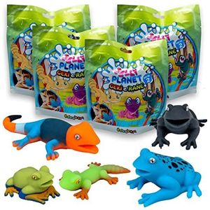 Sbabam, Jelly Planet Geki en Kikkers, kinderspelletjes voor krantenkiosk, zeer zacht, speelgoed Squishy zijn kleine zachte rubberen poppen van exotische dieren, 4 stuks, cadeau-ideeën voor kinderen,