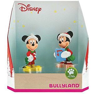 Bullyland 15074 - speelfigurenset, Walt Disney Micky en Minnie in kerstkostuum, liefdevol met de hand geschilderde figuren, PVC-vrij, leuk cadeau voor jongens en meisjes om fantasierijk te spelen