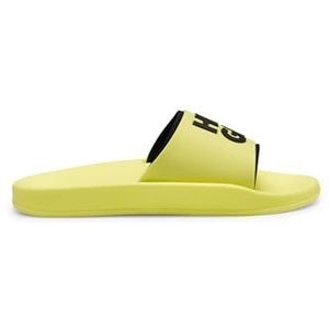 HUGO Nil Slid Slides voor heren, in Italië vervaardigde slides met stack-logo, maat, Open Yellow750, 46 EU