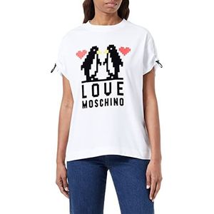 Love Moschino Vrouwen Regular Fit korte mouwen met schouders gekruld met logo elastisch T-shirt met trekkoord, Optisch Wit, 66 NL