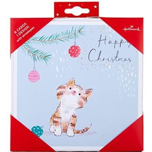 Hallmark 25572283 Kerstkaarten, hedendaags feestelijk kattenontwerp, pak van 8, schattig kattenkerstkaartpakket Leuke kat Pack,Leuke kat kerstkaart Pack